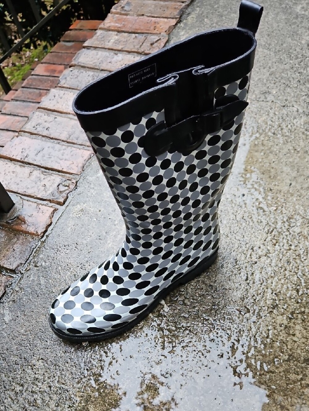 Capelli of New York Black Grey White Polka Dot Tall Rain Boots Size 12 - Picture 5 of 17